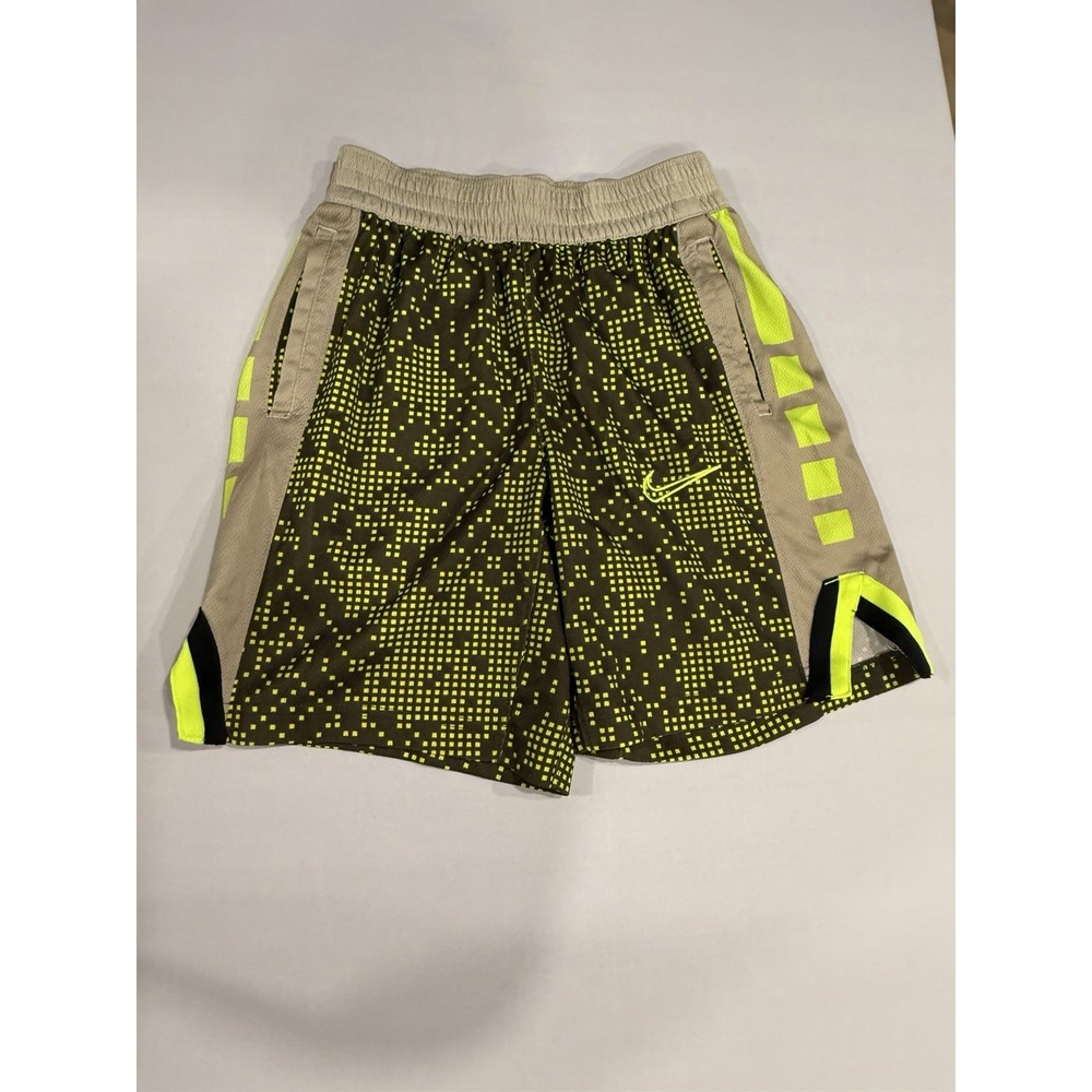 Boys Nike Elite Dri Fit Elite Shorts Pixalted Neon Green With Grey Medium